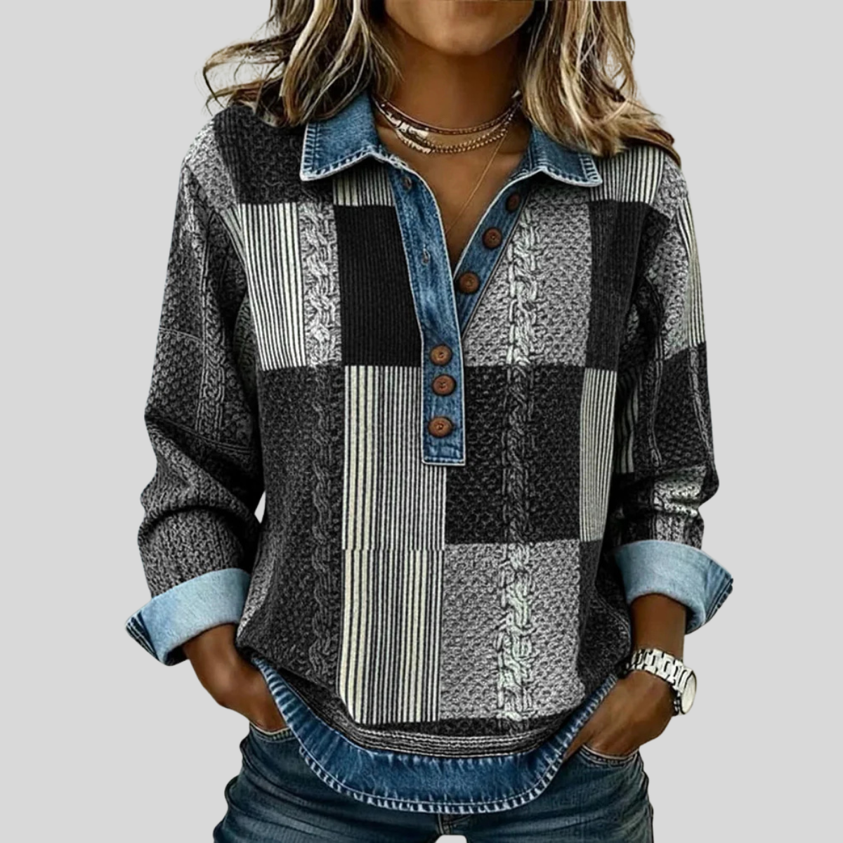 Meridell | Kleurblok Print Sweater