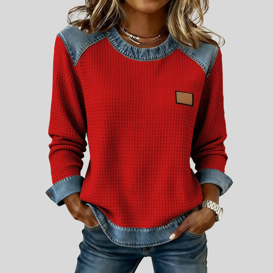 Delancine | Sweatshirt in wafelbreisel met patchwork