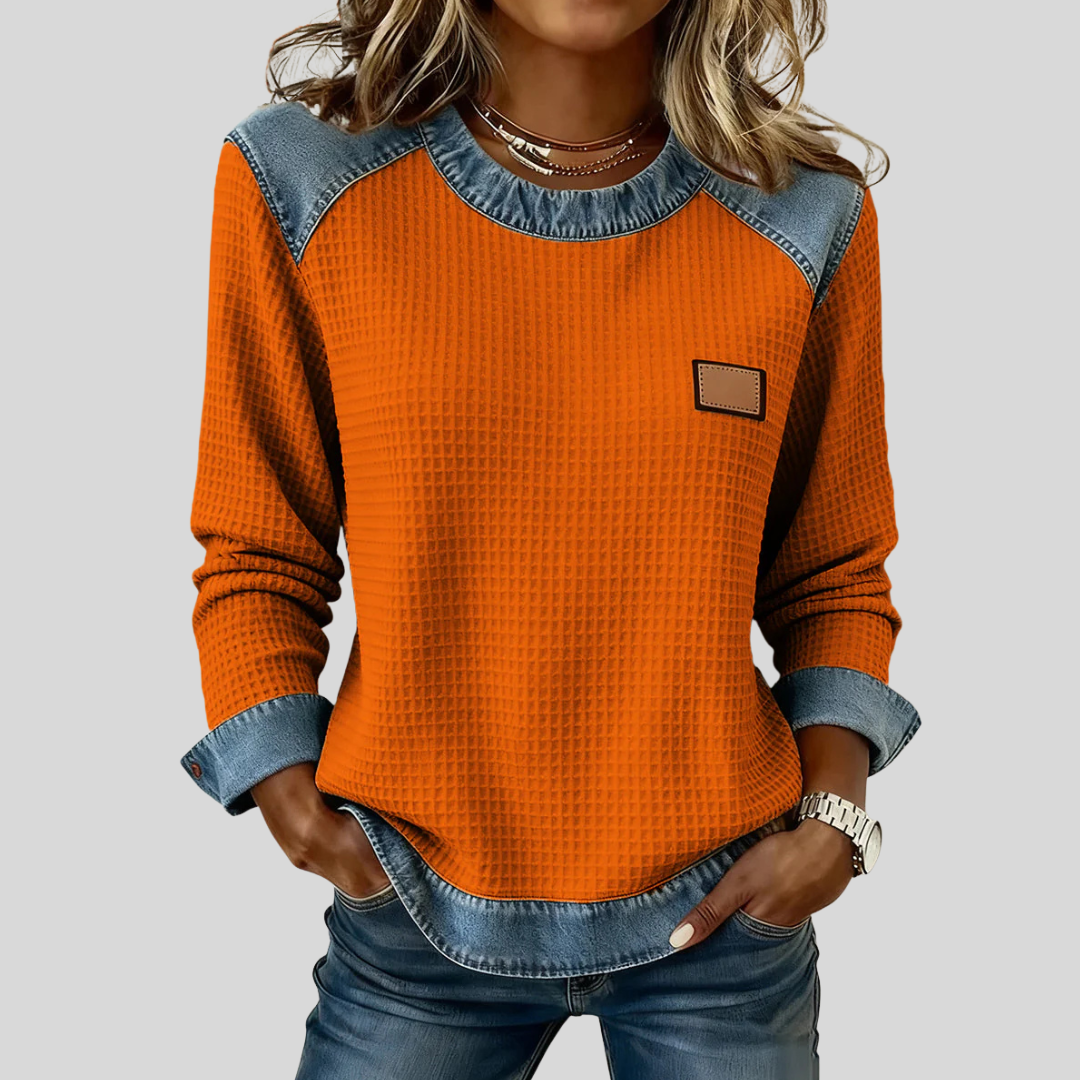 Delancine | Sweatshirt in wafelbreisel met patchwork