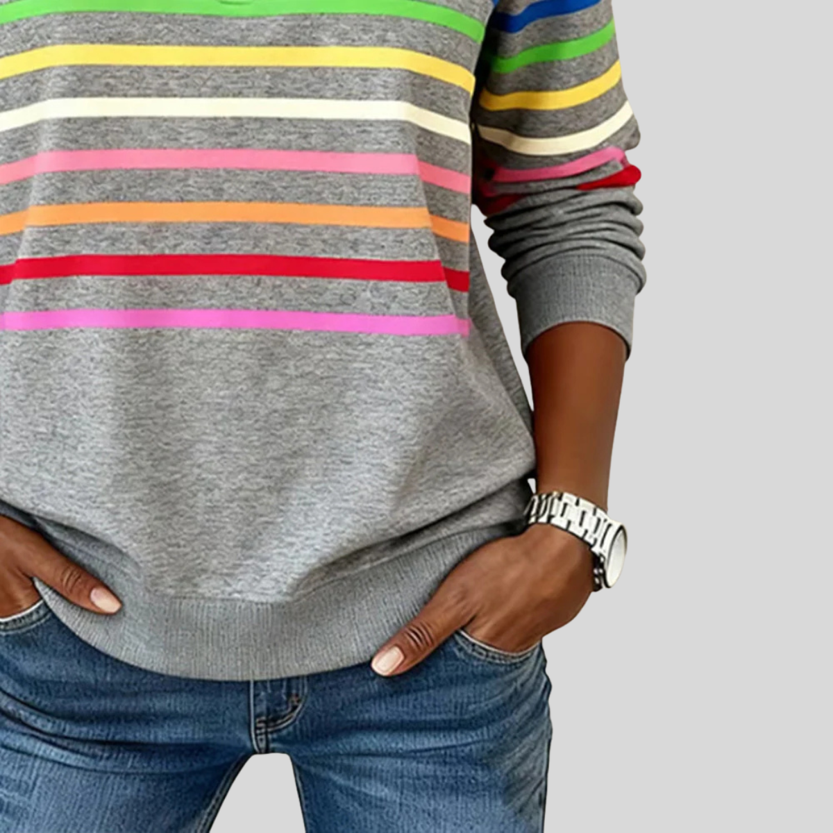 Prismette | Kleurrijk gestreept sweatshirt met korte rits