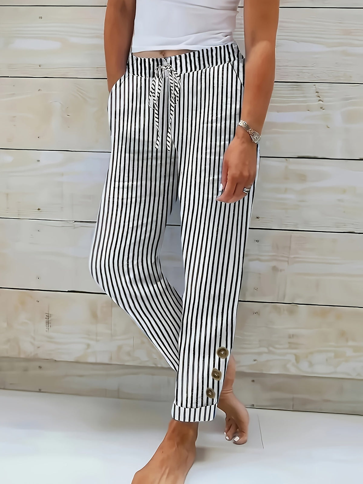 Raquelle - Casual Gestreepte Broek