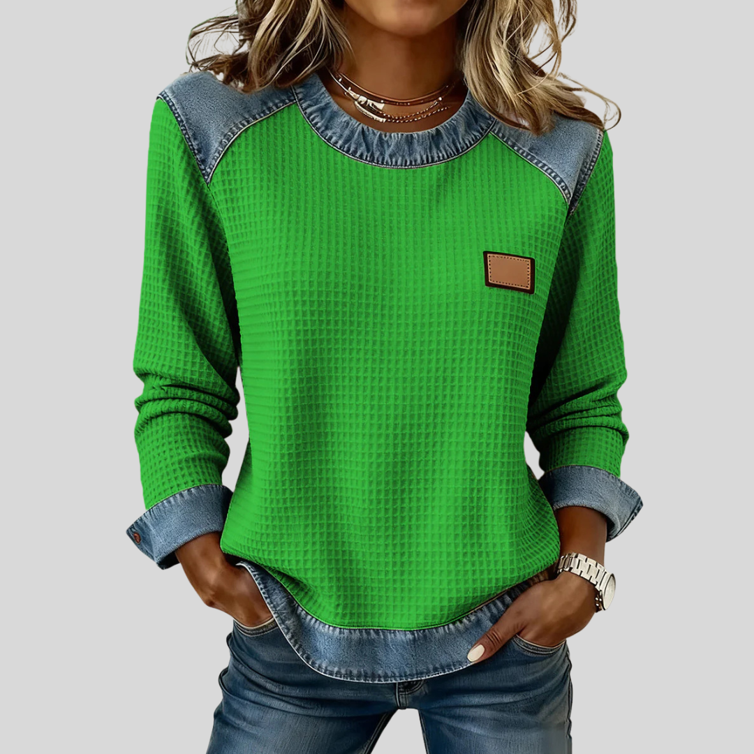 Delancine | Sweatshirt in wafelbreisel met patchwork