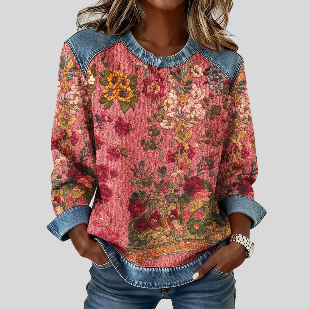 Orabelle | Bloemenprint Sweatshirt met Denim-Accent