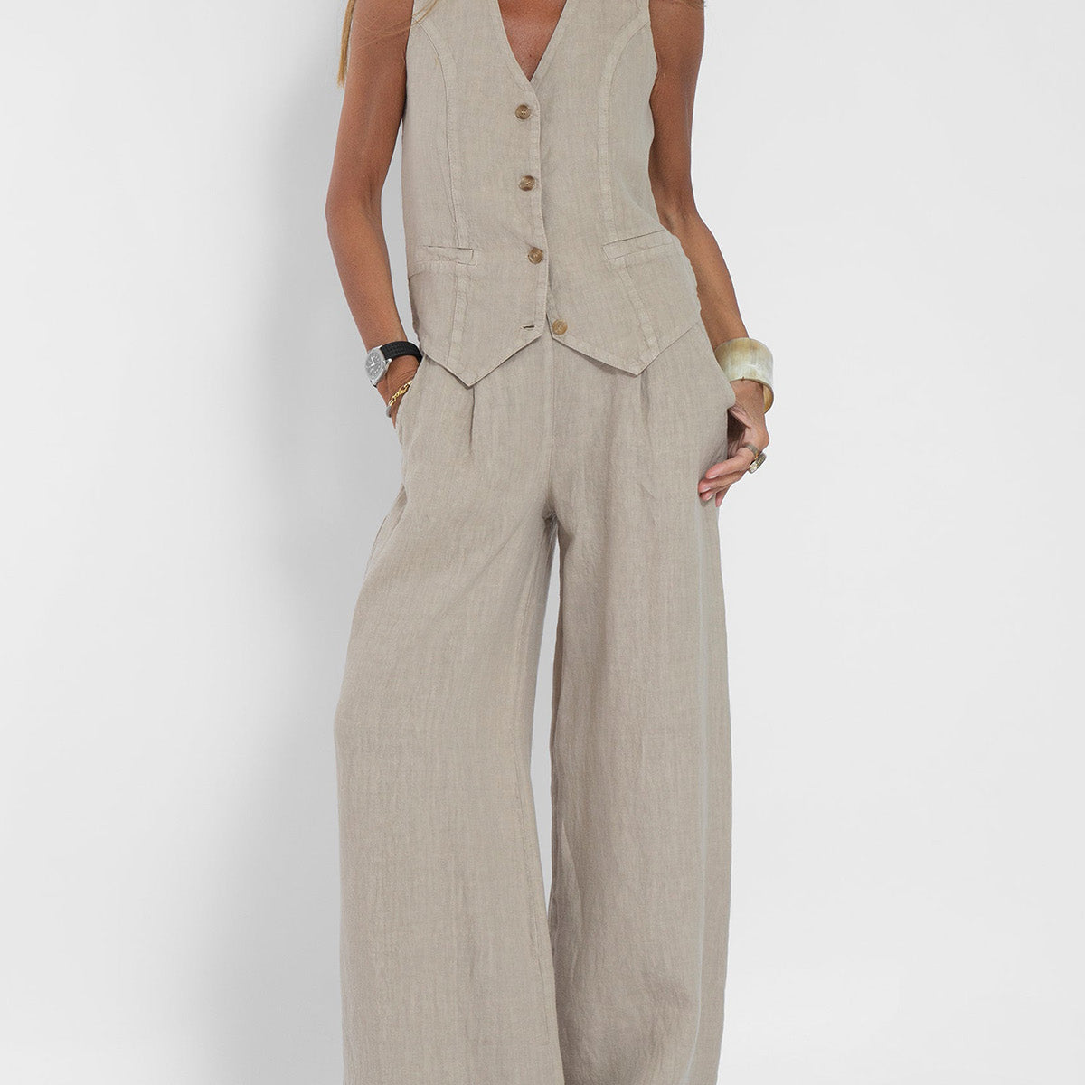 Aira - Ensemble Gilet Met Knopen & Brede Broek
