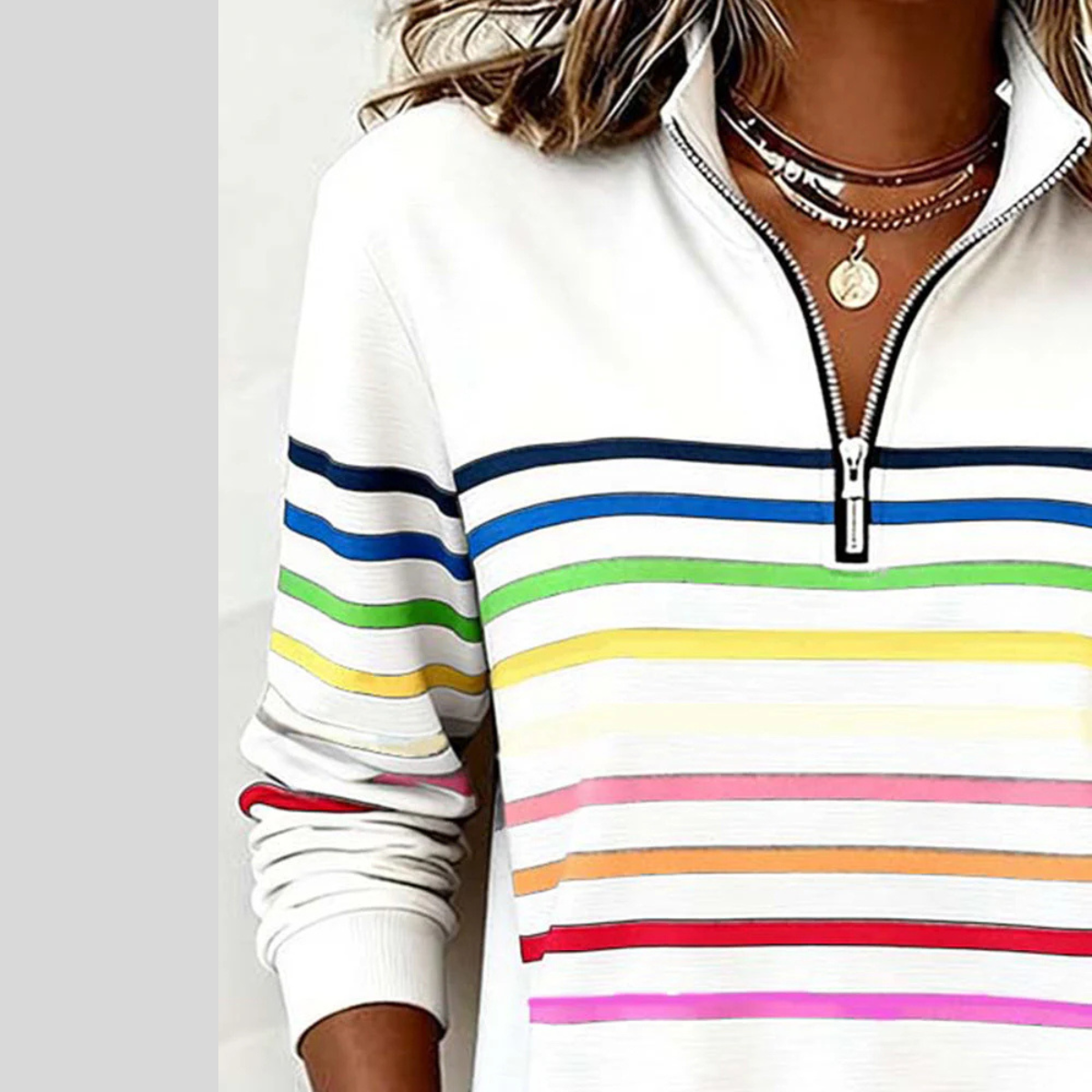 Prismette | Kleurrijk gestreept sweatshirt met korte rits