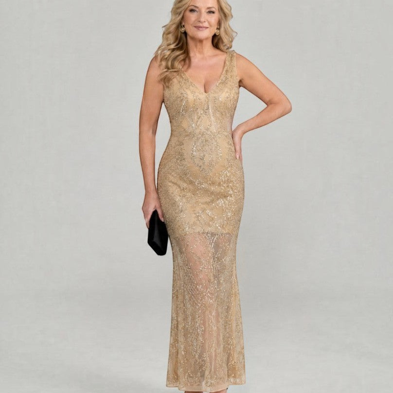 Aafke | Gouden maxi-jurk met pailletten