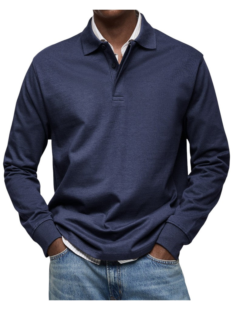 Aart | Marineblauwe polo met lange mouwen