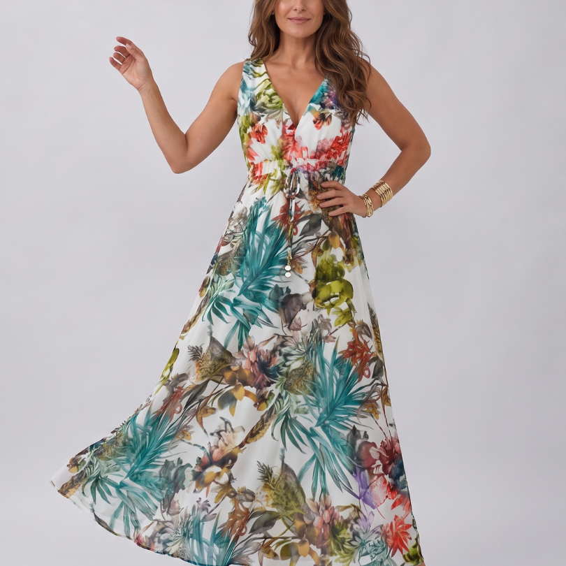 Ada | Maxi-jurk met bladprint in groen