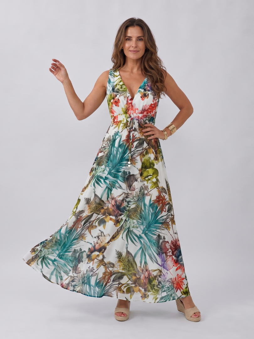 Ada | Maxi-jurk met bladprint in groen
