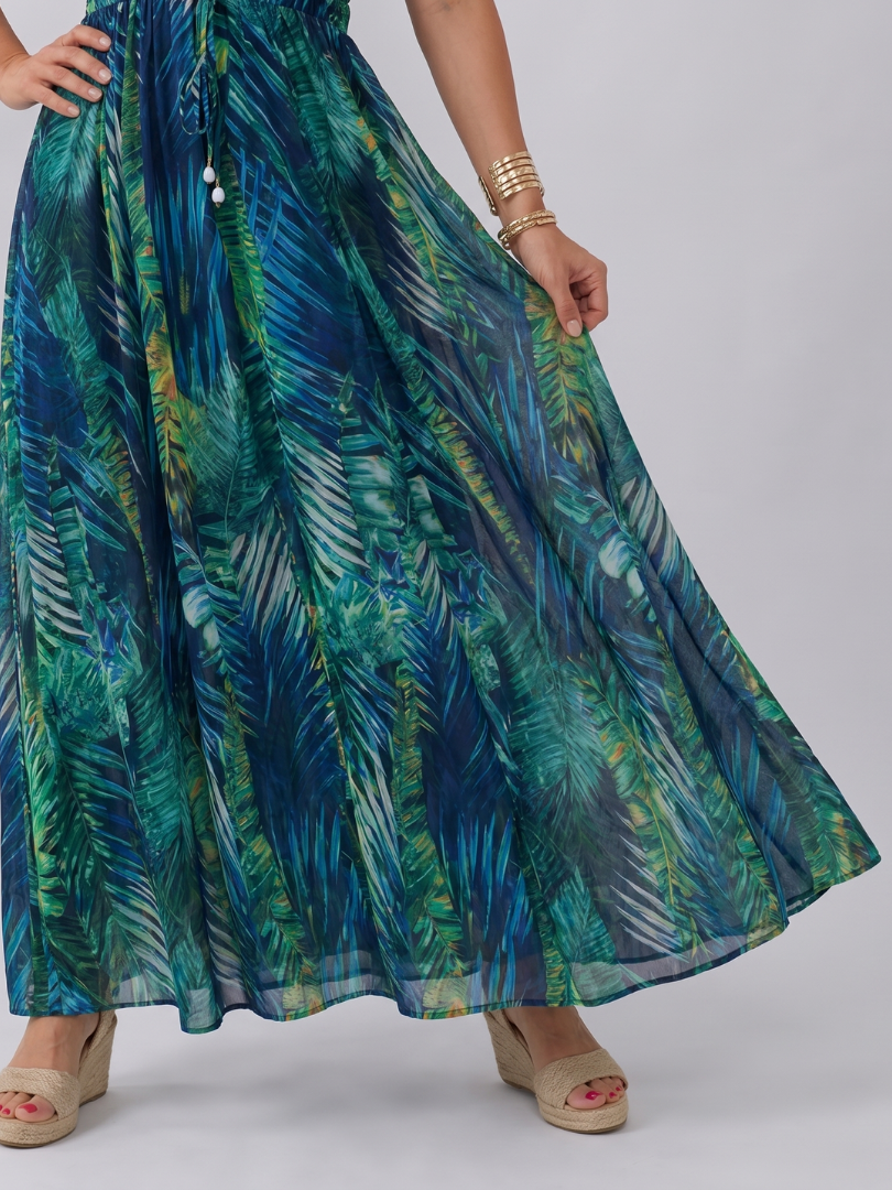 Ada | Maxi-jurk met bladprint in groen