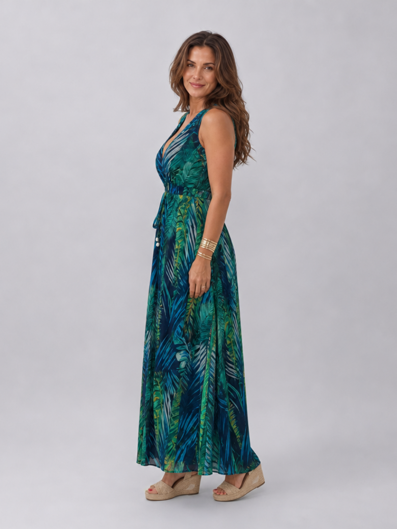 Ada | Maxi-jurk met bladprint in groen