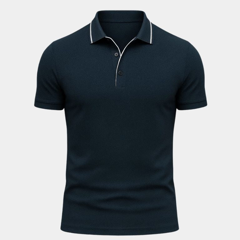 Alexander | Blauwe polo met contrastbies
