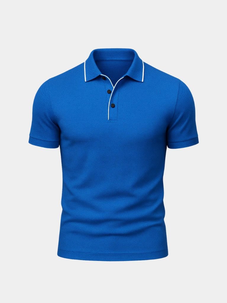 Alexander | Blauwe polo met contrastbies