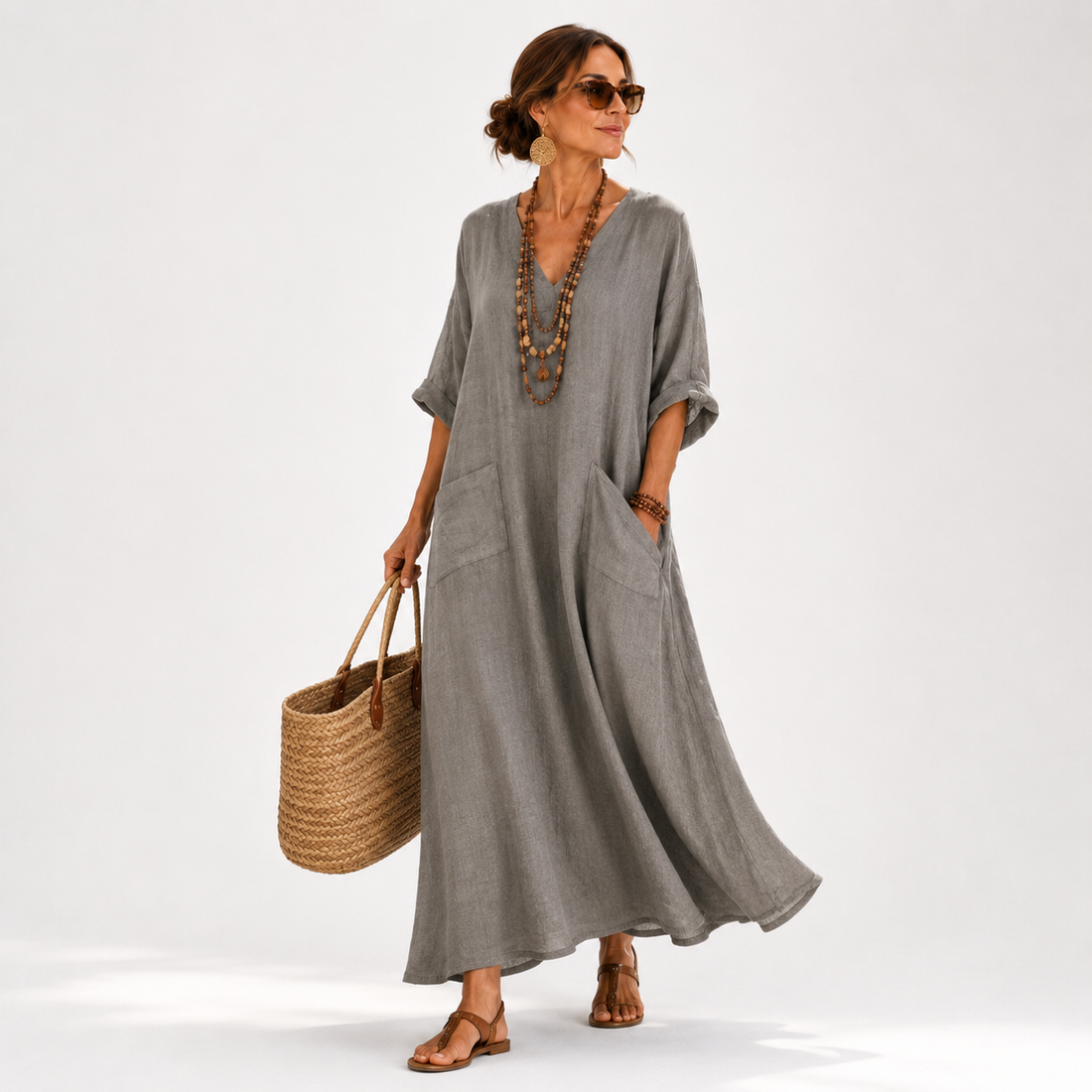 Alida | Effen kaftan in grijs