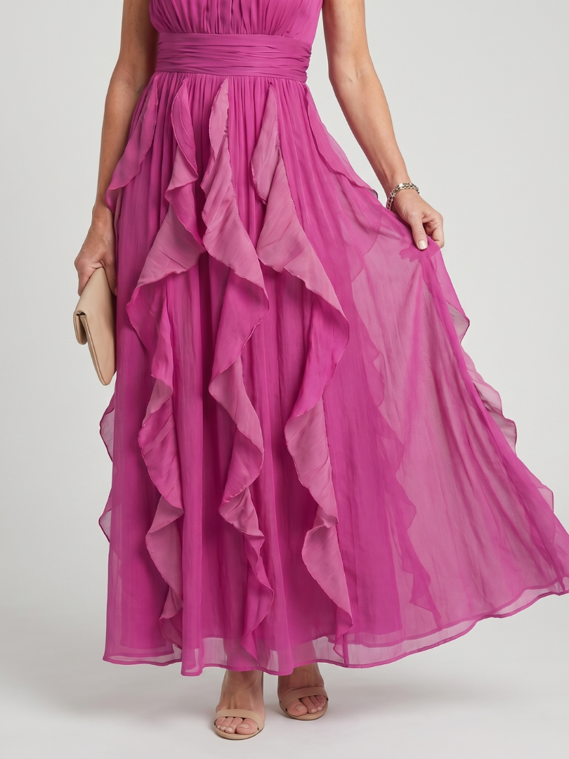 Angelique | Maxi-jurk in magenta met volants