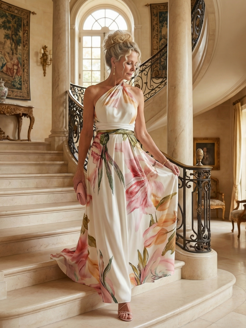Anita | Maxi-jurk met bloemenprint en bindceintuur