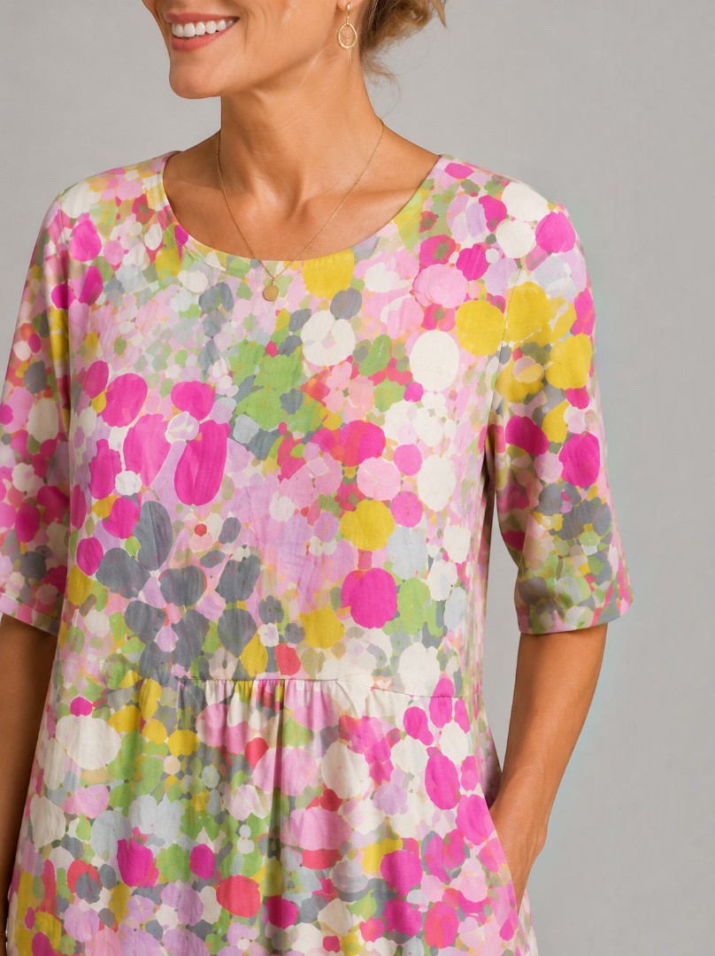 Anneloes | Midi-jurk met geschilderde aquarelbloemen