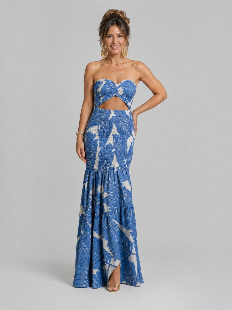 Annemarie | Tweedelige set met bladmotief in blauw