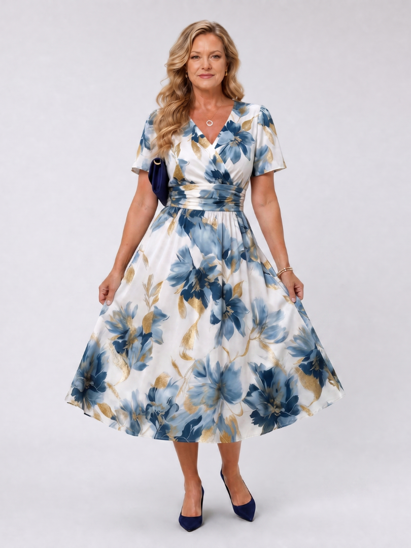 Ans | Midi-jurk met bloemenprint in blauw