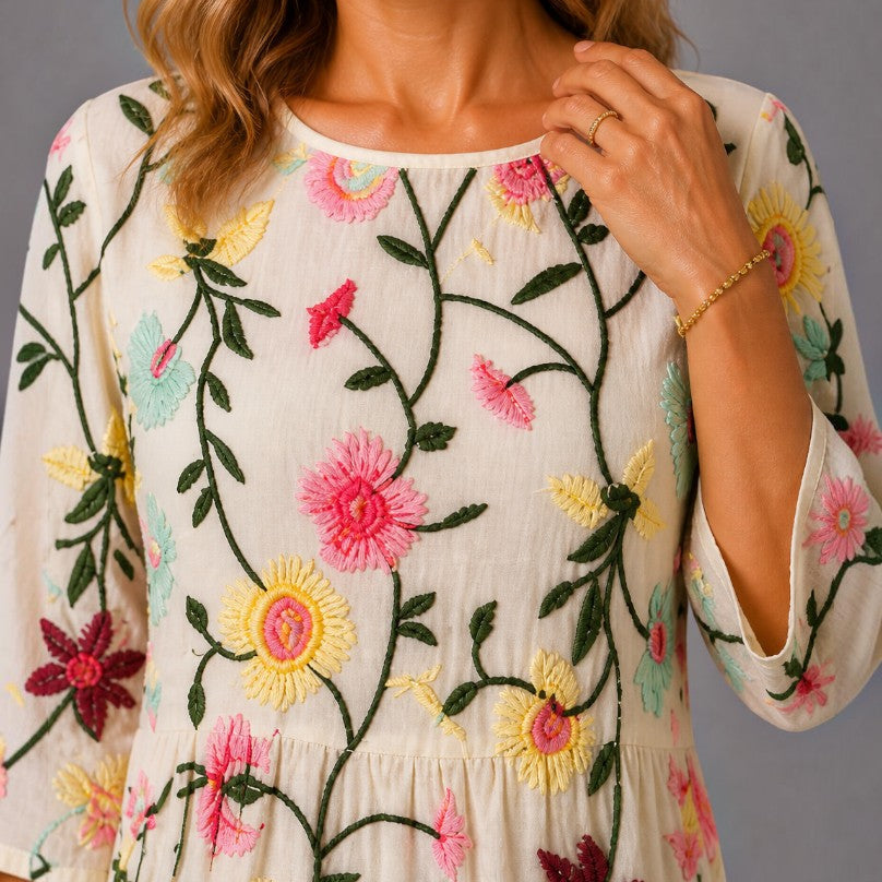 Antoinette | Midi-jurk met bloemenborduursel