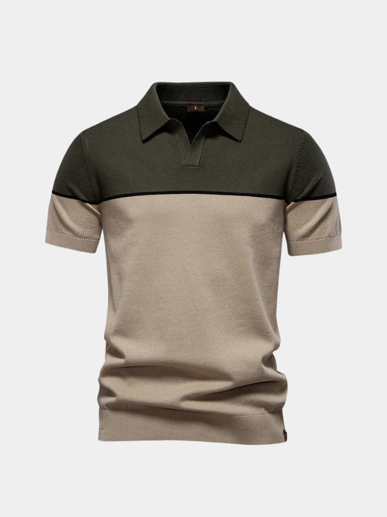Arjan | Polo met zwart-camel kleurvlakken