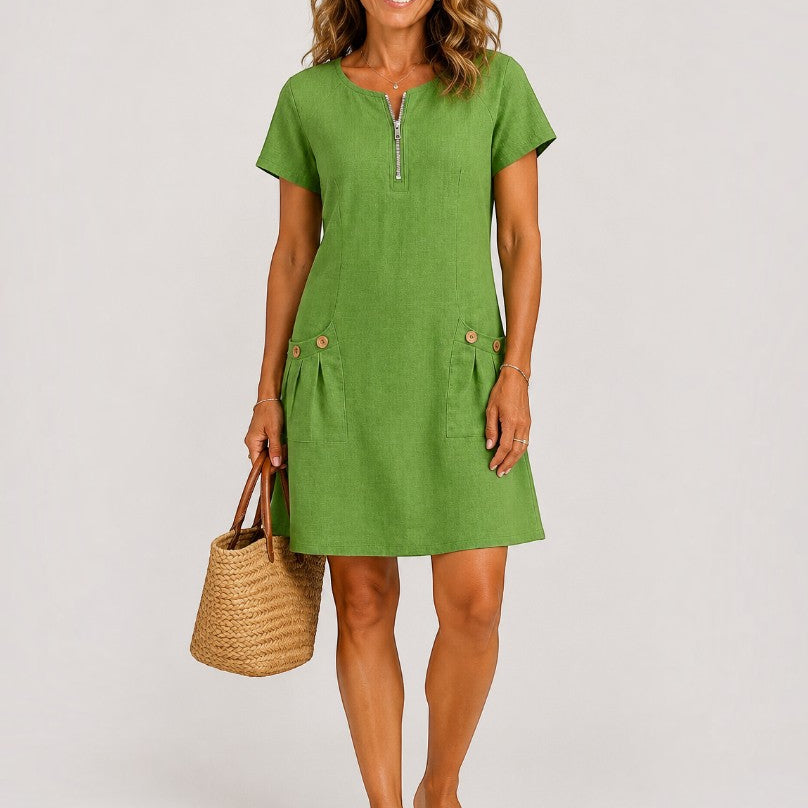 Bep | Groene zomerjurk met linnenlook