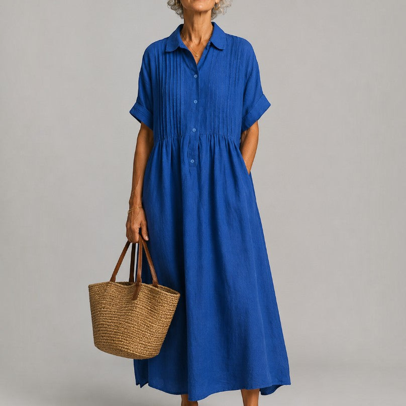 Berdien | Maxi-jurk in blauw met linnenlook