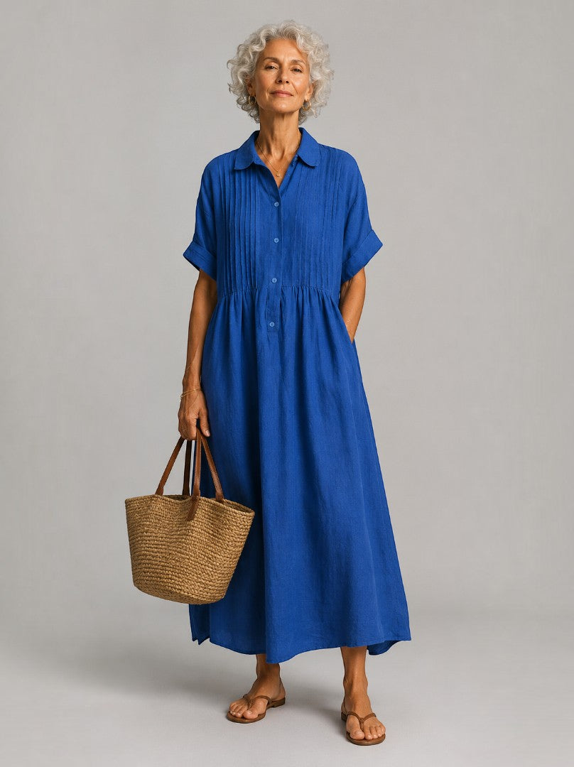 Berdien | Maxi-jurk in blauw met linnenlook
