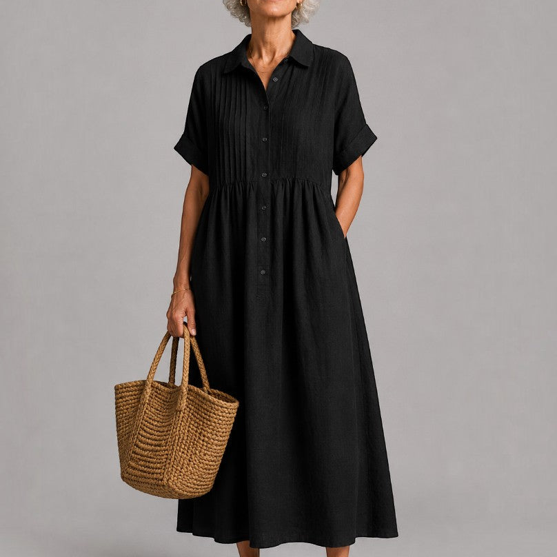 Berdien | Maxi-jurk in blauw met linnenlook
