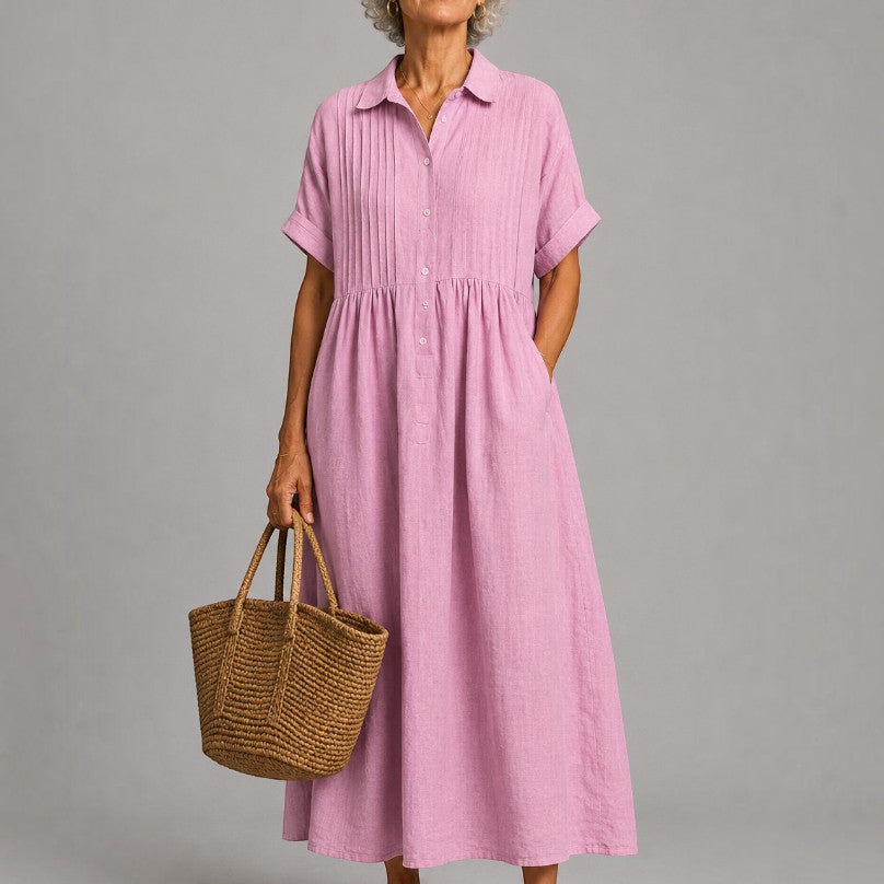 Berdien | Maxi-jurk in blauw met linnenlook