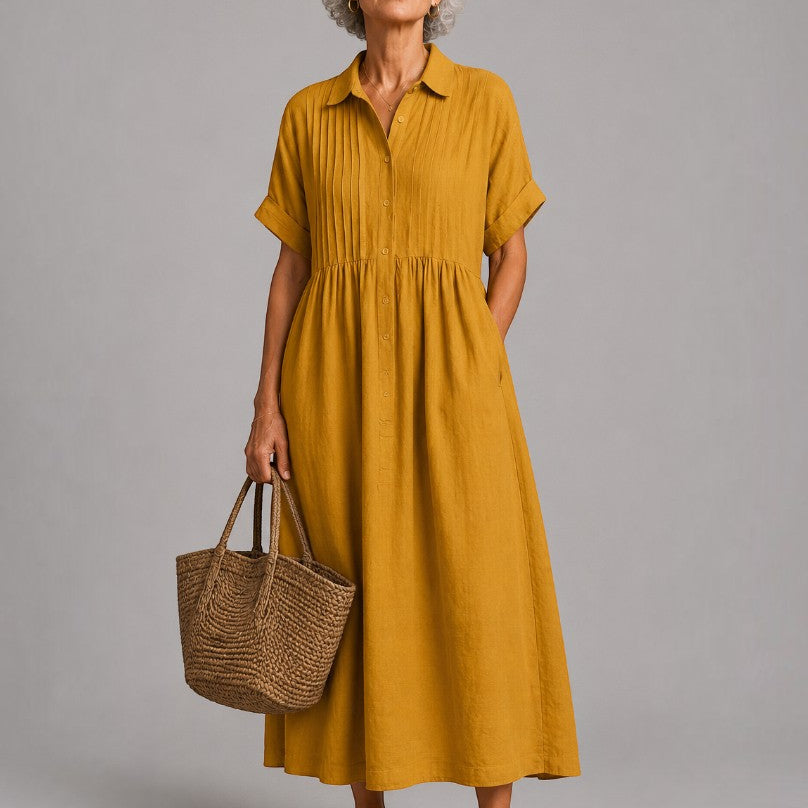 Berdien | Maxi-jurk in blauw met linnenlook