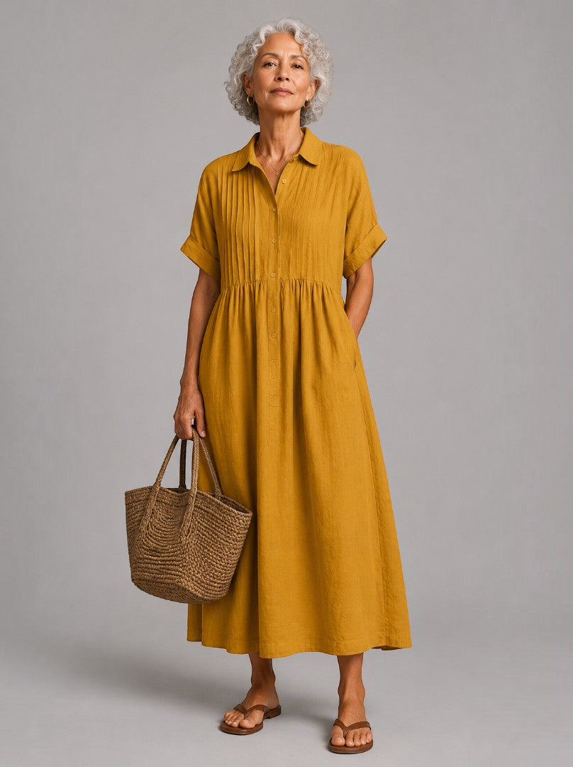 Berdien | Maxi-jurk in blauw met linnenlook