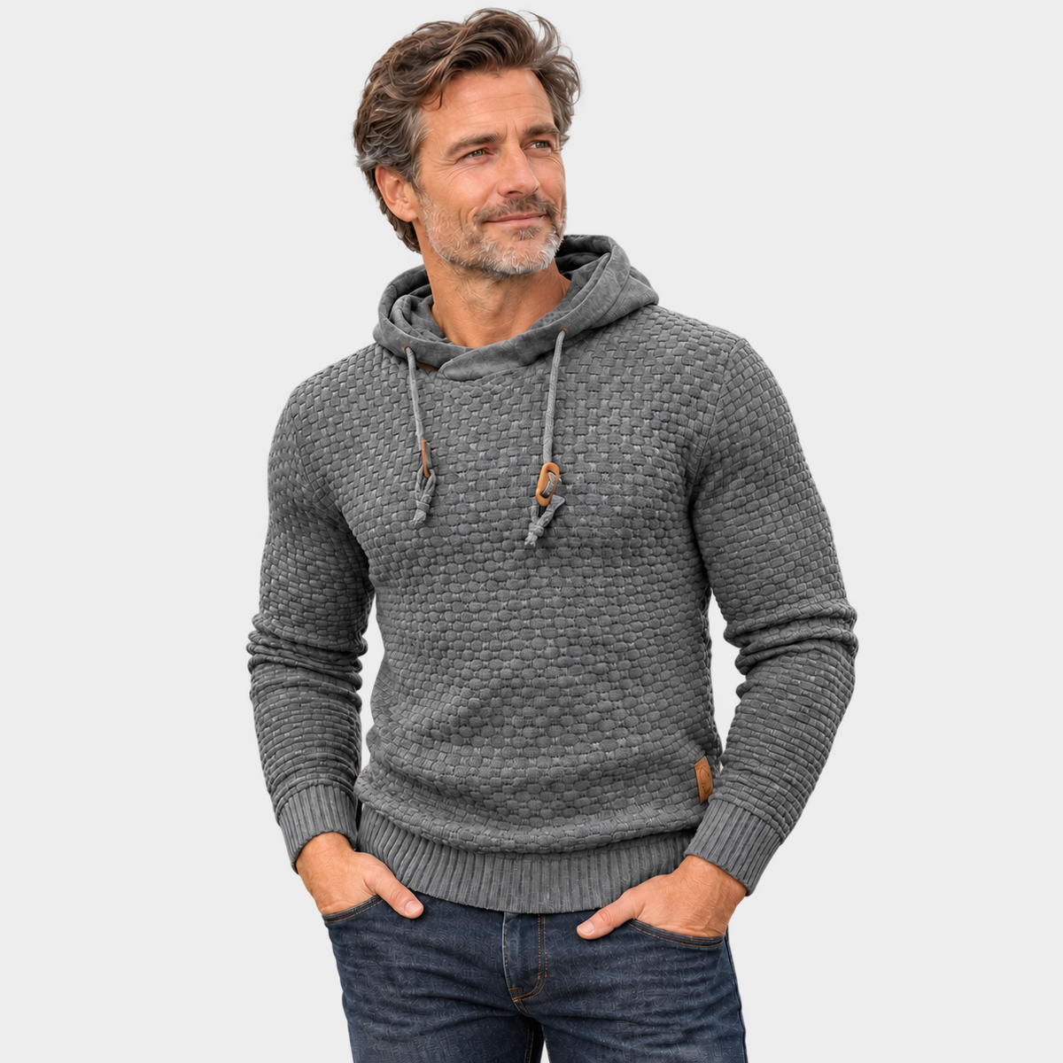 Bertus | Grijze gebreide hoodie met structuur