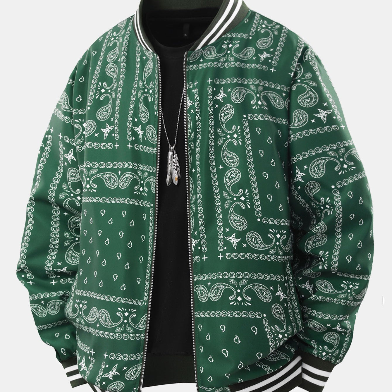 Boaz | Baseball jack met paisleyprint en staande kraag