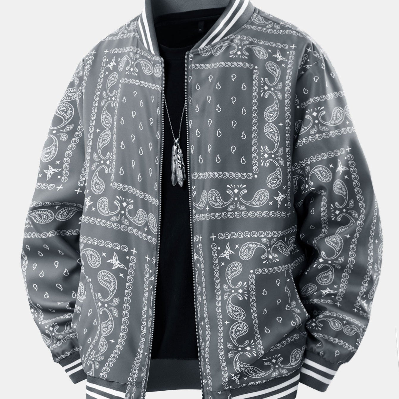 Boaz | Baseball jack met paisleyprint en staande kraag