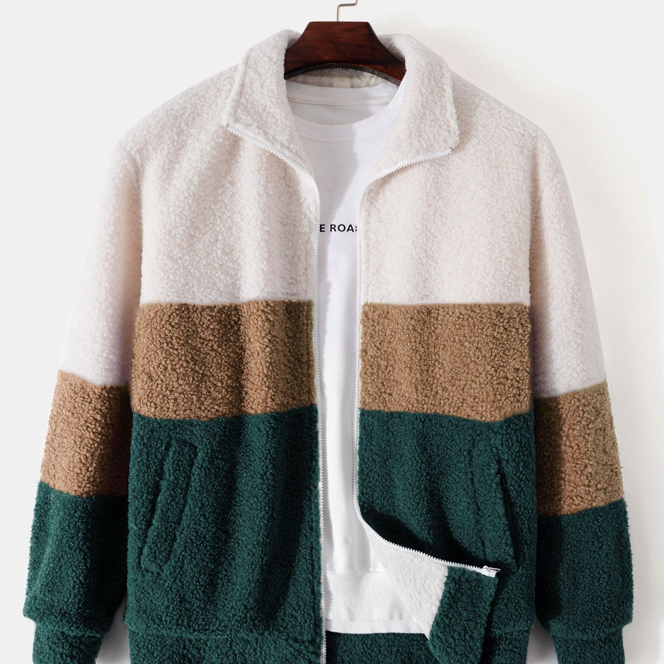 Casper | Teddyfleece jas met kleurblokken en rits