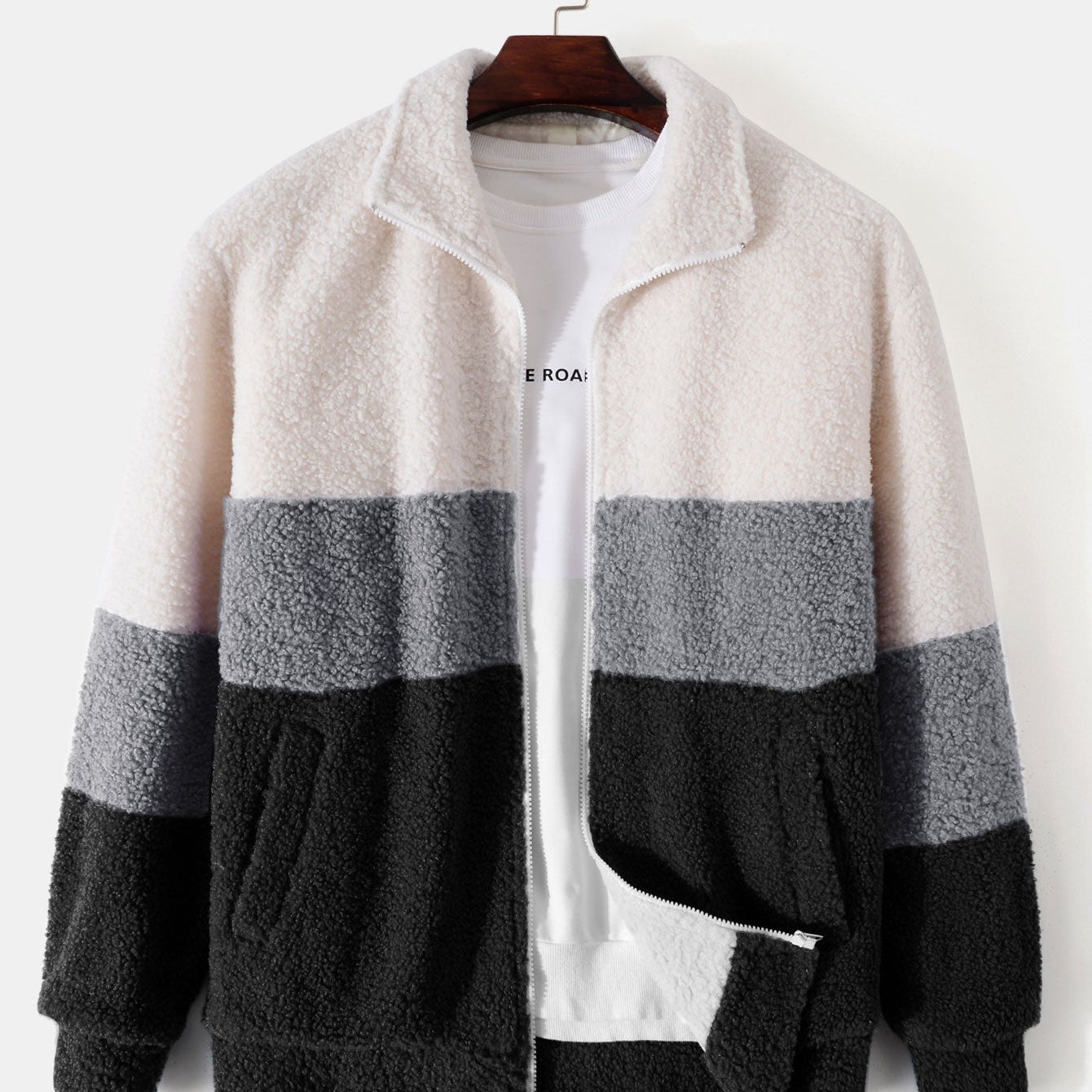 Casper | Teddyfleece jas met kleurblokken en rits