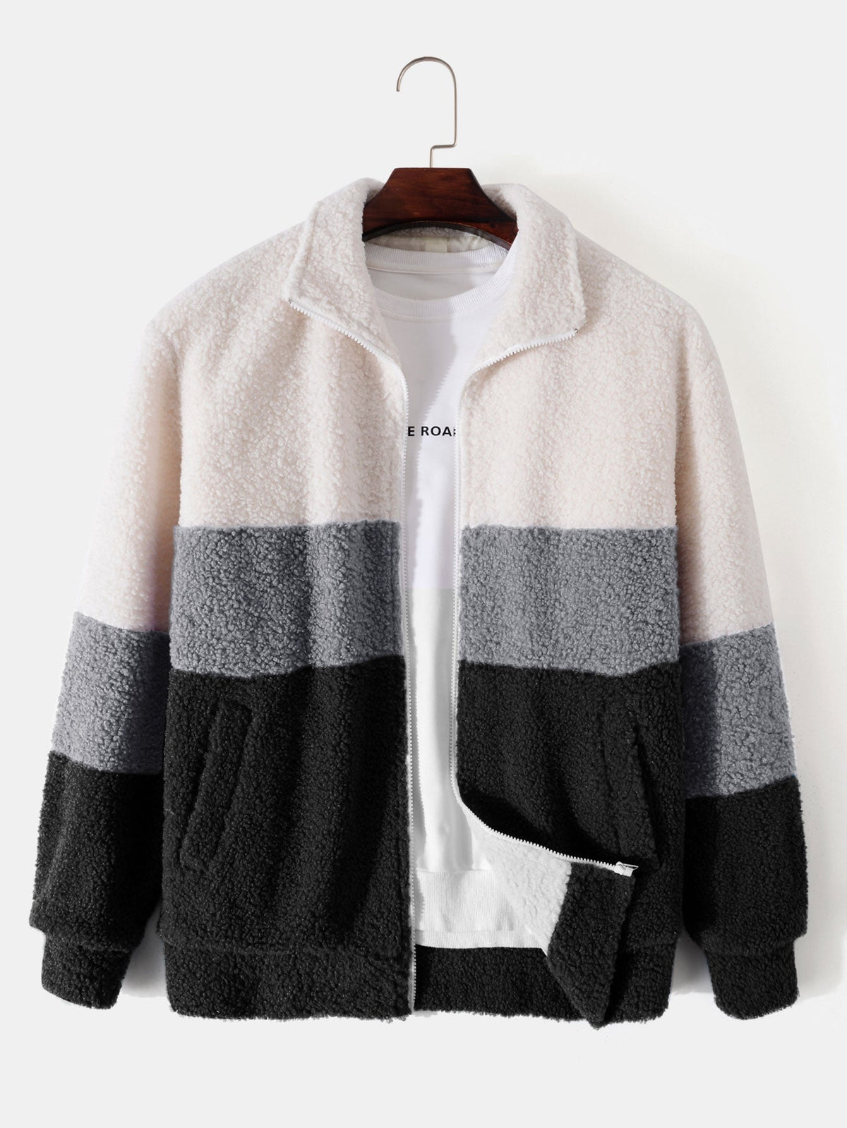 Casper | Teddyfleece jas met kleurblokken en rits