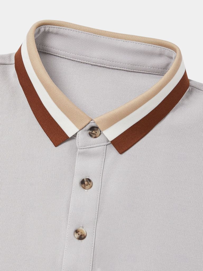 Chiel | Lichtgrijze polo met contrastkraag