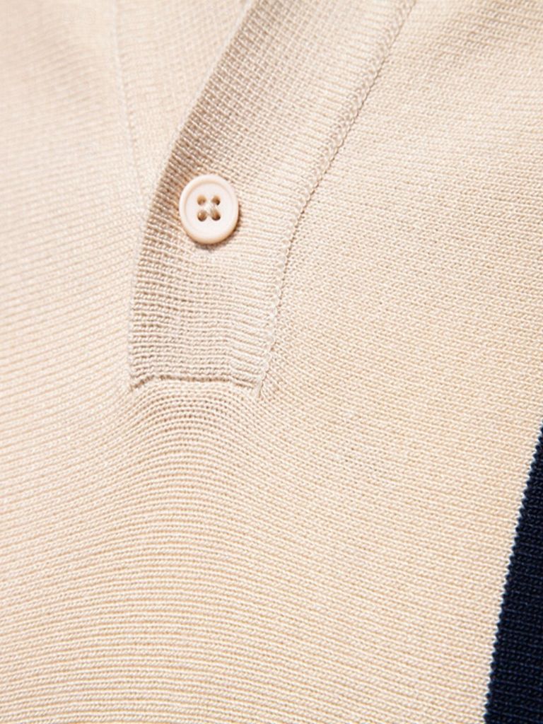 Corné | Beige polo met verticale retrostrepen