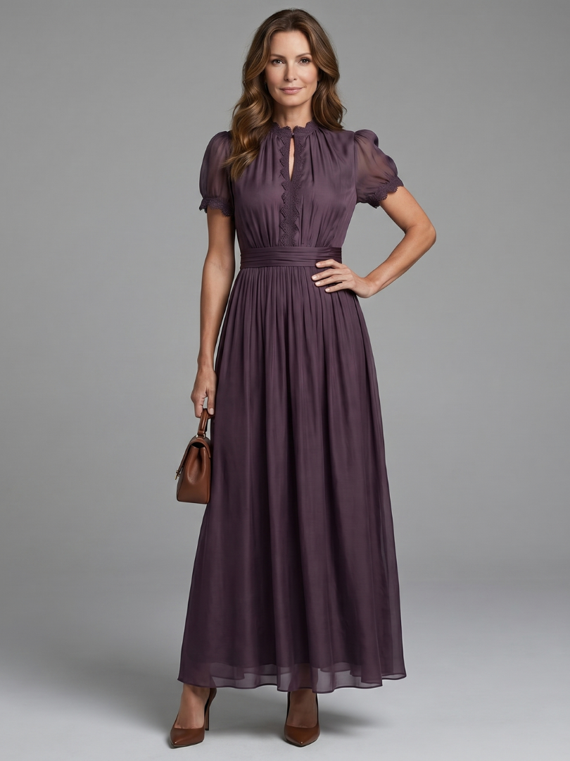 Denise | Maxi-jurk in pruim met pofmouwen