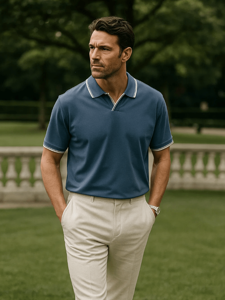 Dick | Zwarte polo met open kraag