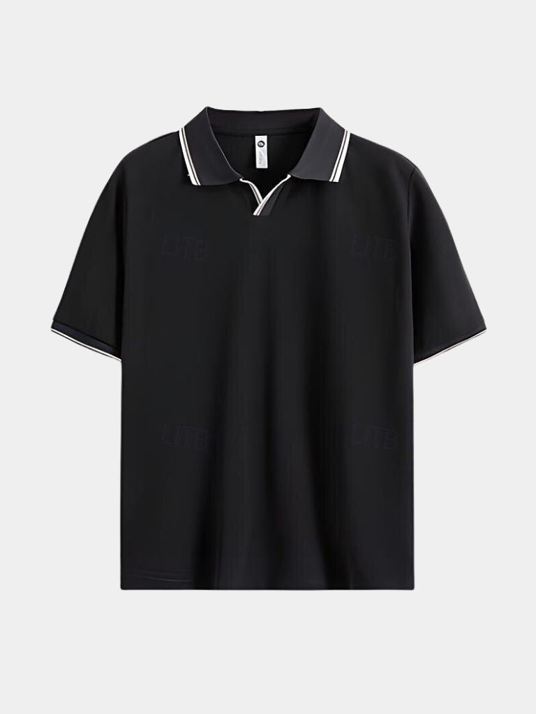 Dick | Zwarte polo met open kraag
