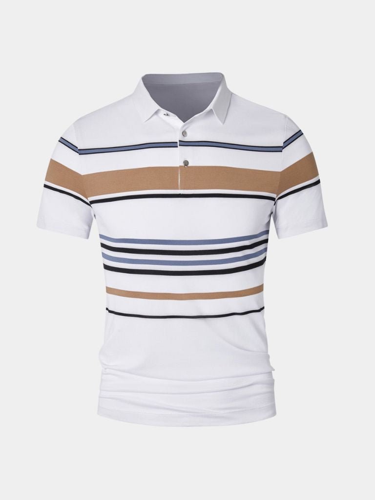 Diede | Witte polo met meerkleurige strepen