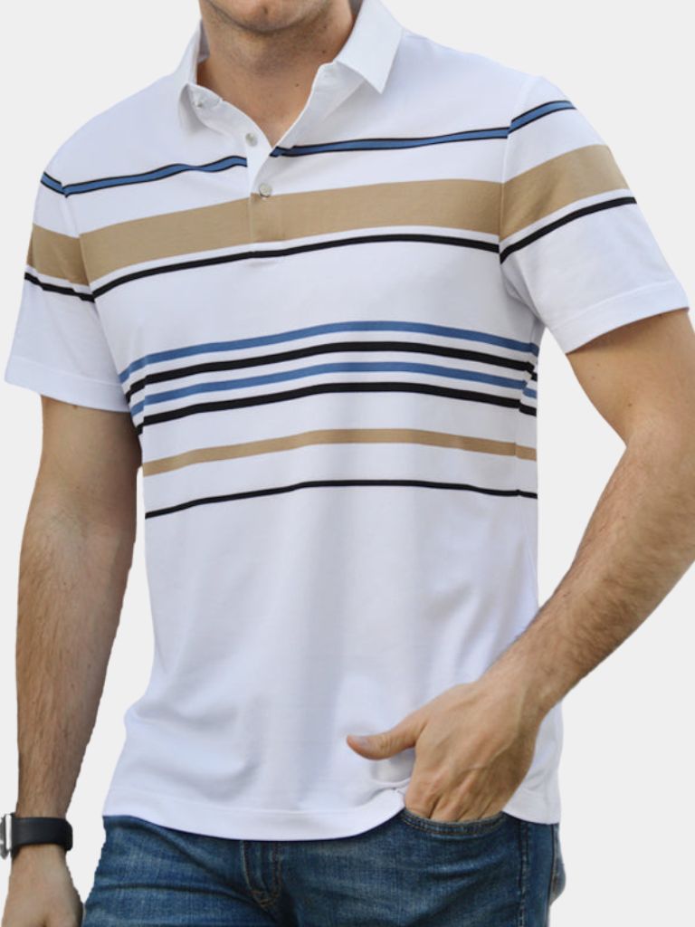 Diede | Witte polo met meerkleurige strepen