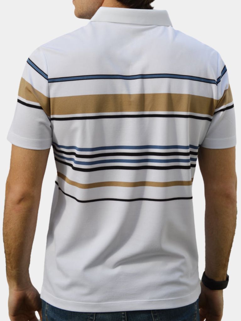 Diede | Witte polo met meerkleurige strepen