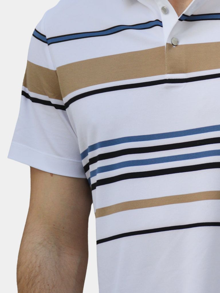 Diede | Witte polo met meerkleurige strepen