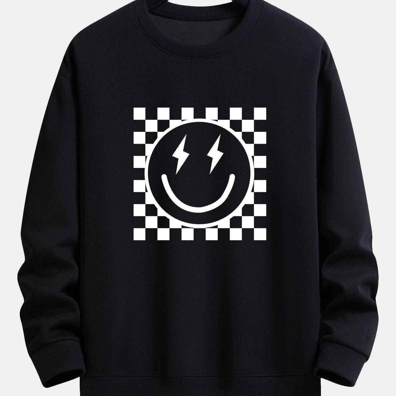 Diederik | Sweater met schaakbord- en smileyprint en relaxte pasvorm