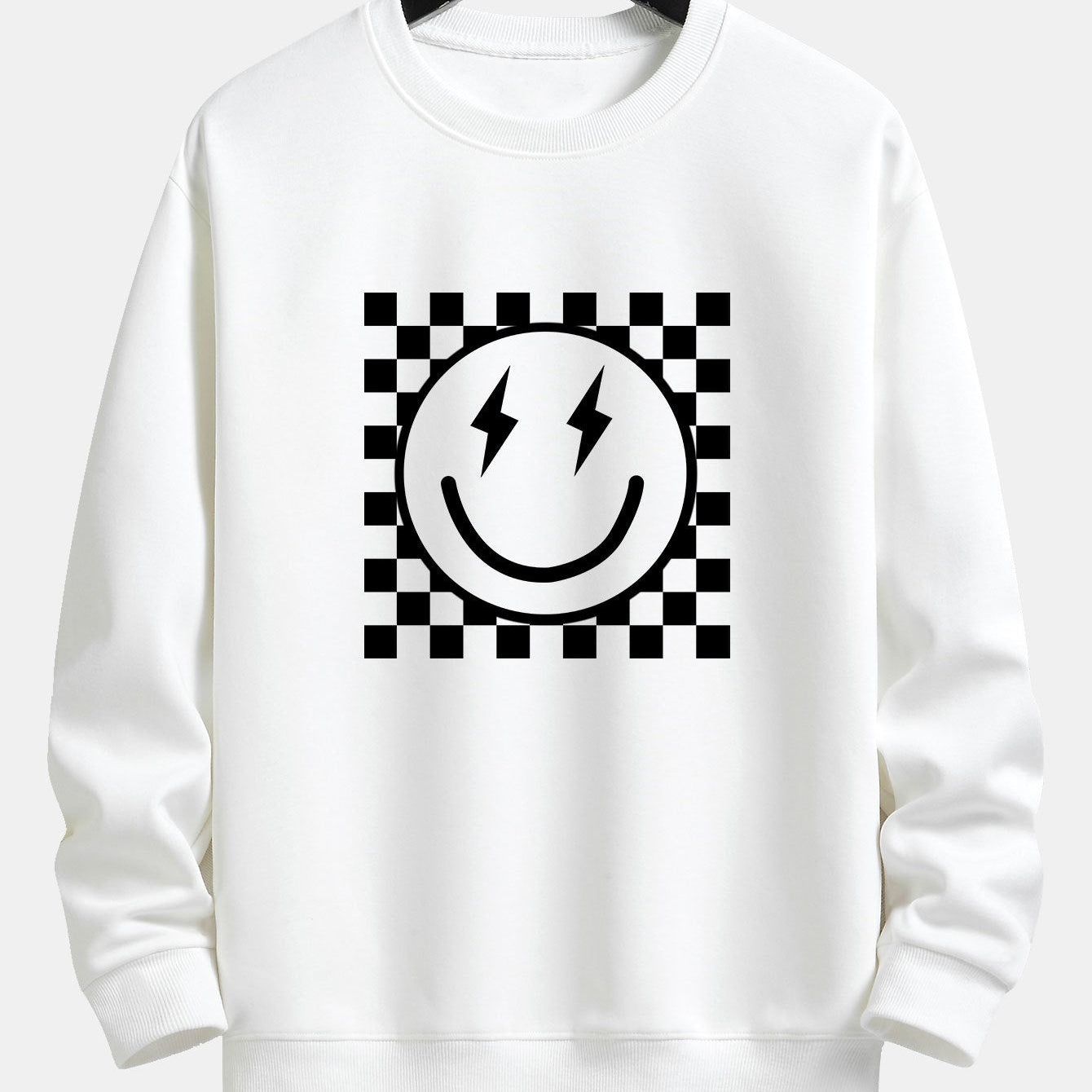 Diederik | Sweater met schaakbord- en smileyprint en relaxte pasvorm