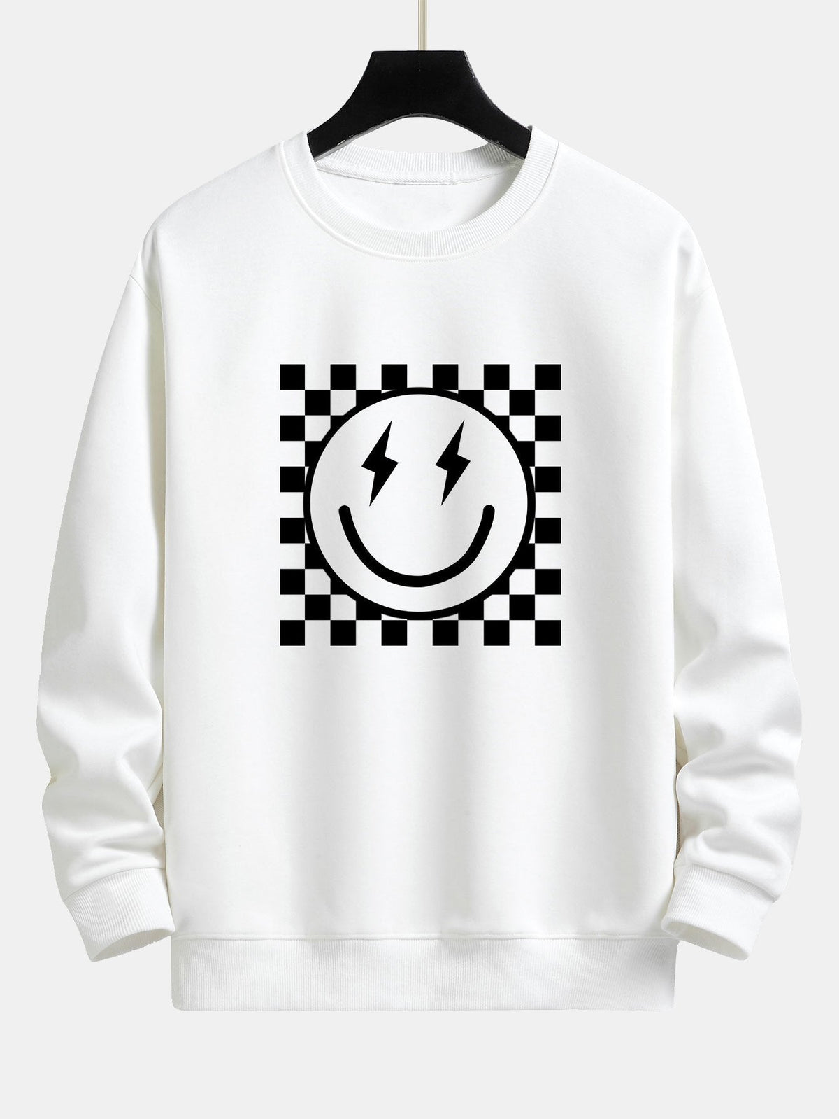 Diederik | Sweater met schaakbord- en smileyprint en relaxte pasvorm